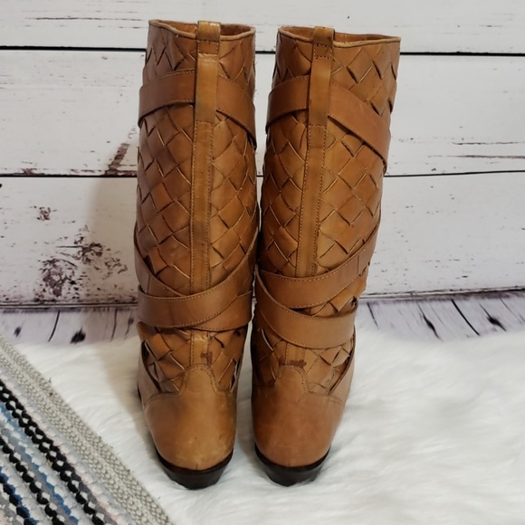 Vintage Bass Woven Riding Boots Size 6N Cognac - Picture 6 of 8